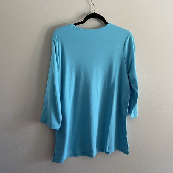 Quacker Factory Women L Blue Rhinestone Braided Sparkle 3/4 Sleeves T-Shirt NWT - Picture 10 of 10